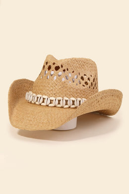 Cowrie Shell Straw Cowboy Hat