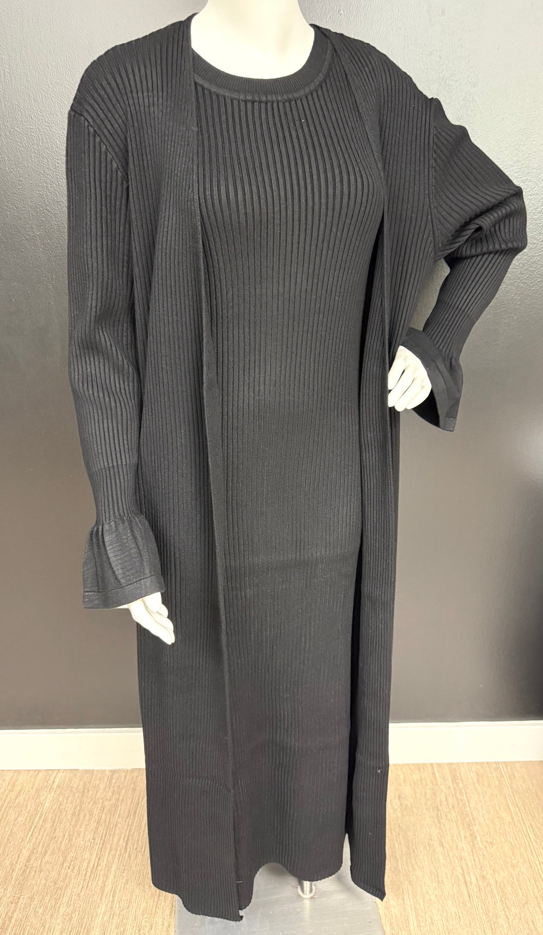 Simple Black Ruffle Cuff Cardigan Duster