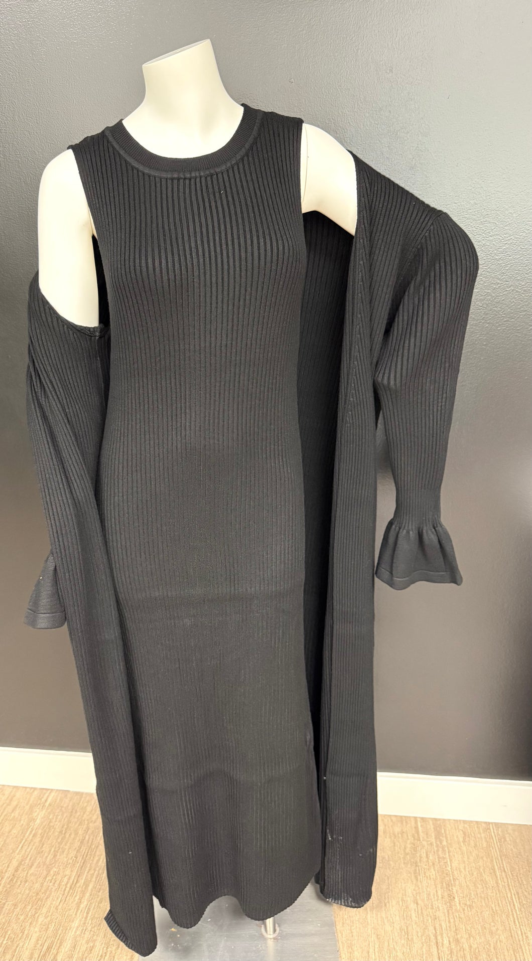 Simple Black Ribbed Sweater Dress