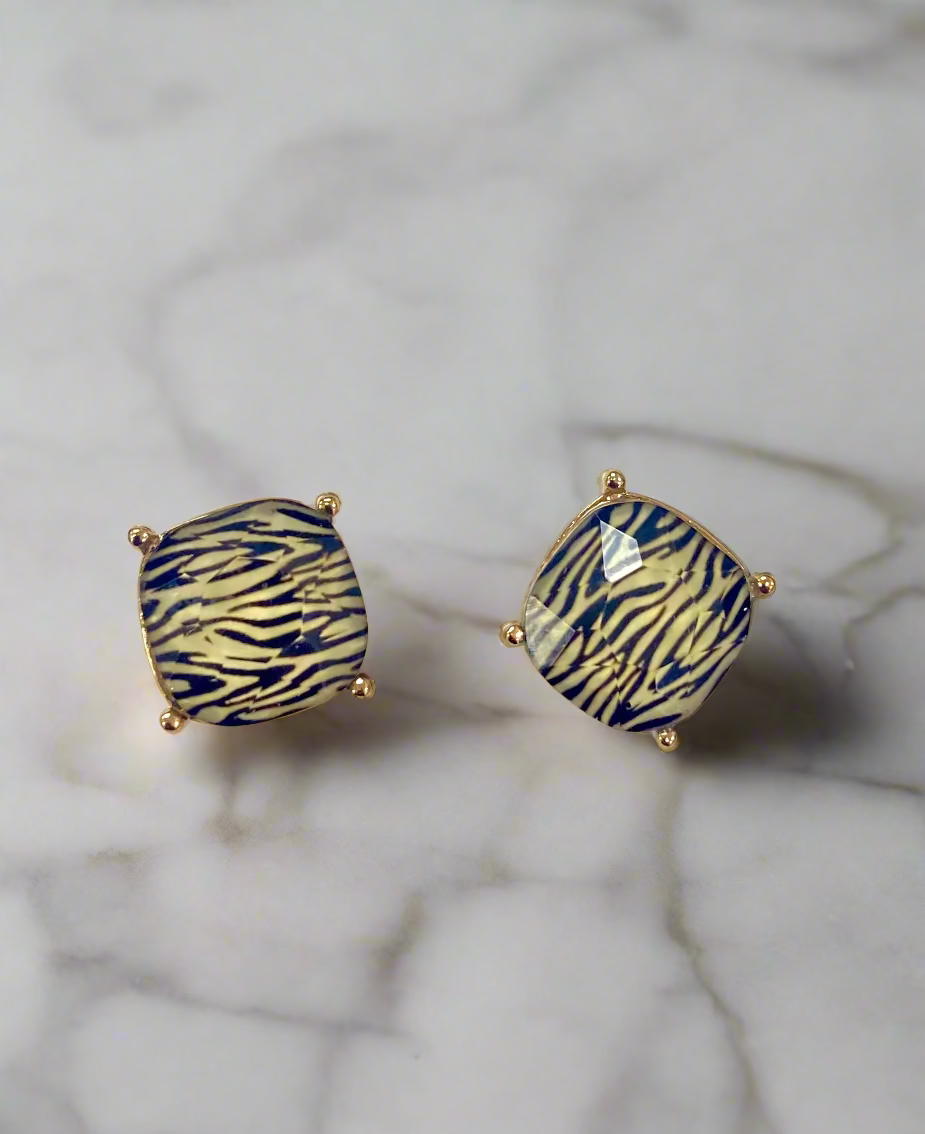 Squared Animal Print Studs