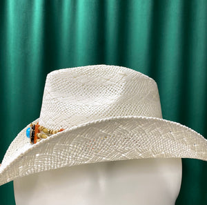 Wood Beaded Straw Cowboy Hat