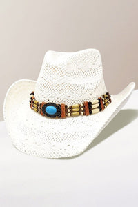 Wood Beaded Straw Cowboy Hat