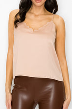 Load image into Gallery viewer, Scallop V neck Satin Top