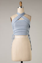 Load image into Gallery viewer, Blue Skies Ruched Halter Crop Top